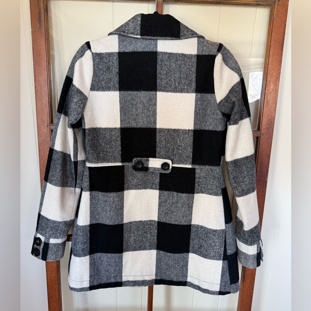 Billabong Women's Vintage Y2K Black and White Plaid Wool Blend Pea Coat - Small - Picture 7 of 7
